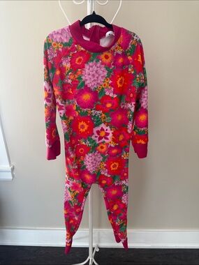Girls Floral One-Piece Pajama Romper - Bright Pink Floral